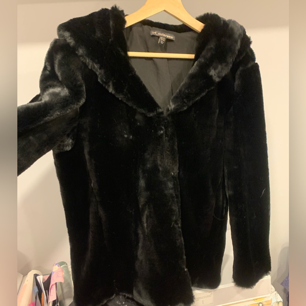 Zara TRF black faux fur hoodie